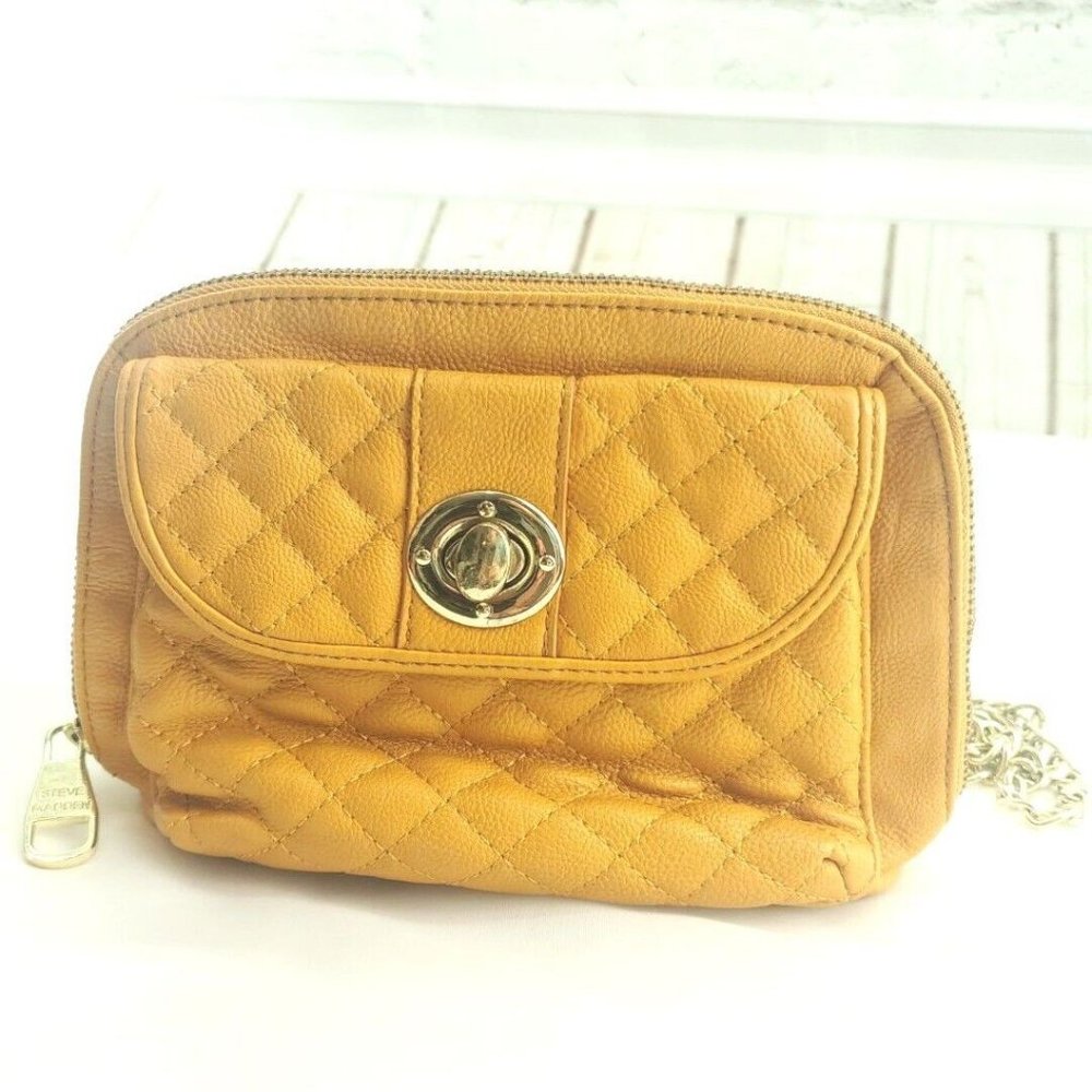 Steve Madden Womens Marigold Faux Leather Turn Lock Chain Strap Crossbody Bag